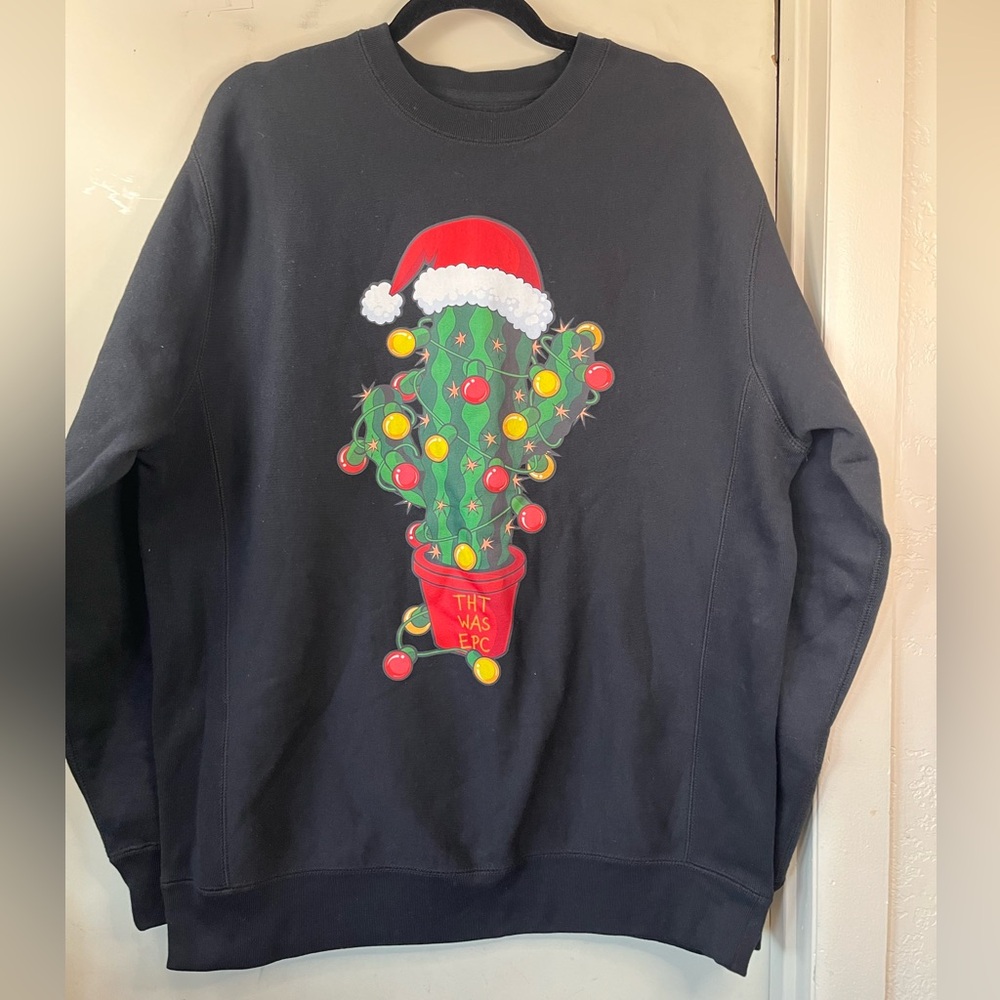 Festive Black Sweater with Cactus Design